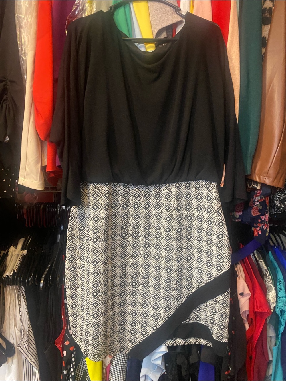 Maurices Black Top with Black and White Geometric Skirt Dress